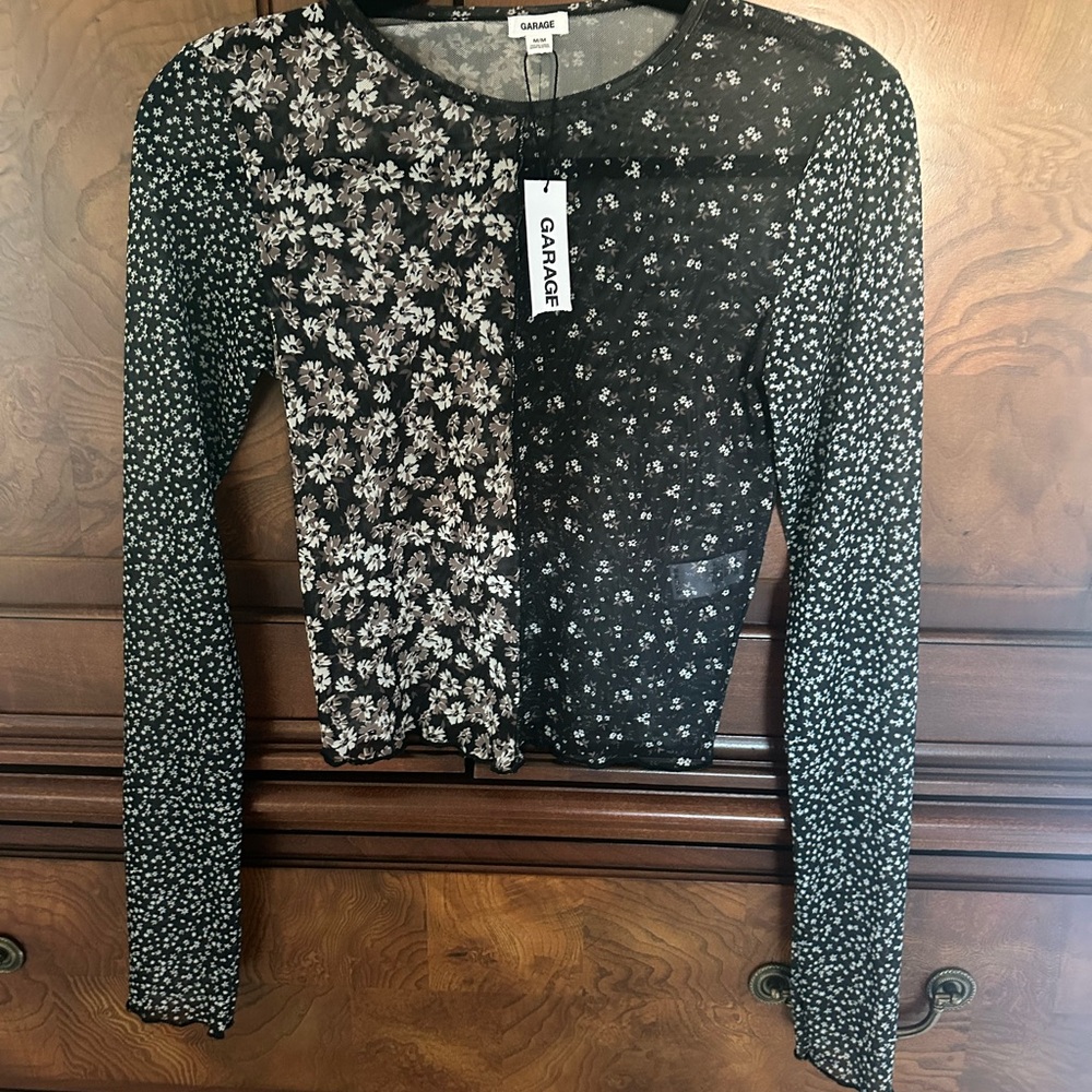 NWT Garage Black and White Floral Patchwork Blouse